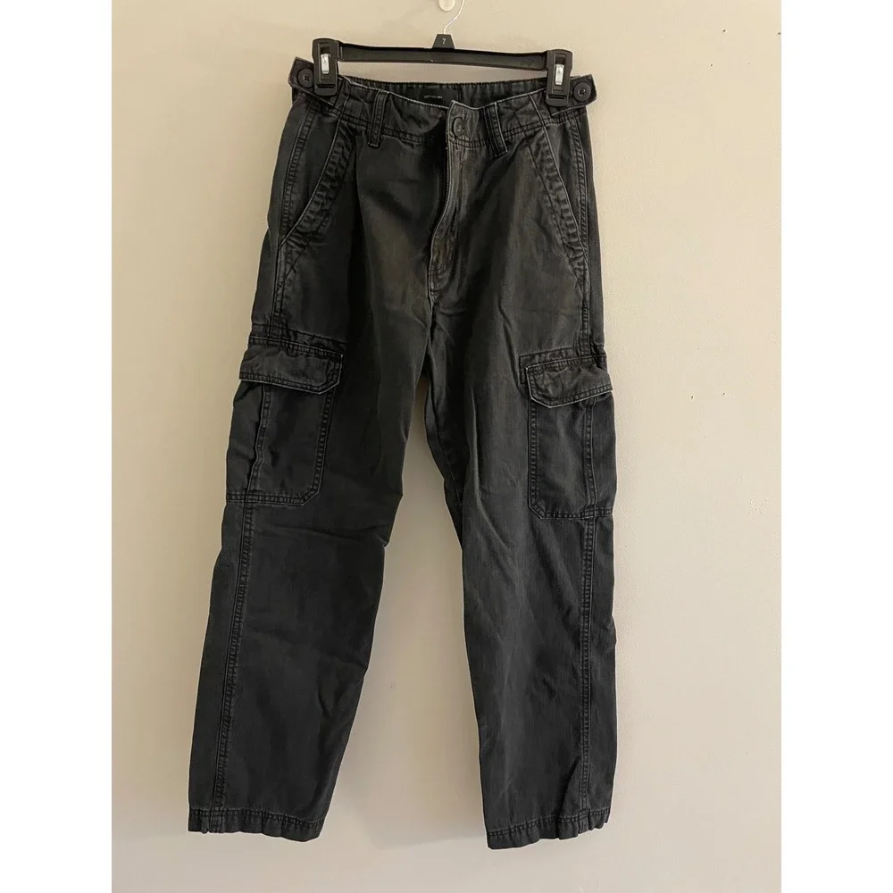 Cotton On Mens Cargo Pants 28 Black Herringbone‎ Utility Workwear Trousers 28171